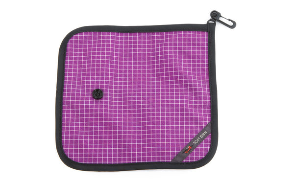 The back of a Tool Pen Wrap in Ultraviolet (purple with white grid) 200 Halcyon.